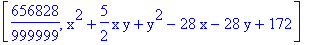 [656828/999999, x^2+5/2*x*y+y^2-28*x-28*y+172]